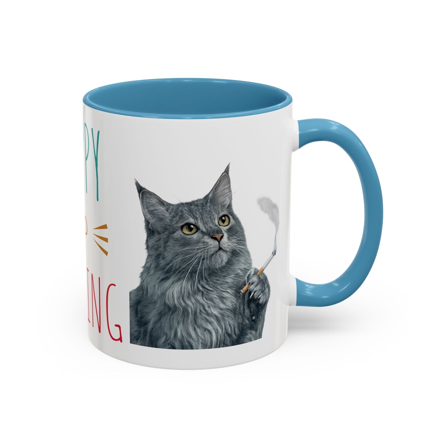 Happy and Dazzling smoking Cat Coffee Mug — Cute Cat smoking a cigarette Illustration Accent Mug (11/15 oz) (free shipping)