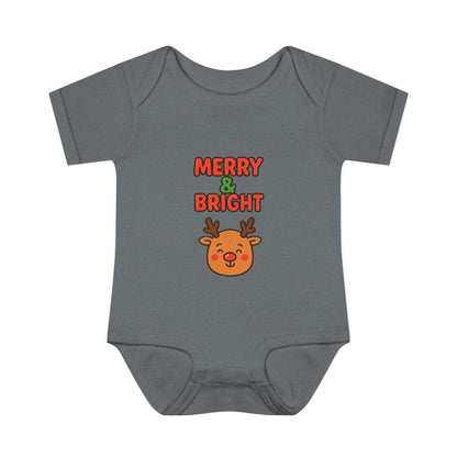 Merry & Bright Baby Bodysuit - Cute Reindeer Christmas Infant Onesie