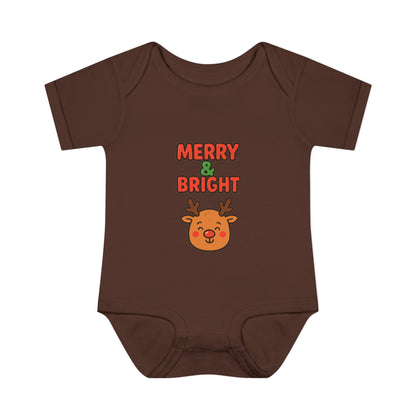 Merry & Bright Baby Bodysuit - Cute Reindeer Christmas Infant Onesie
