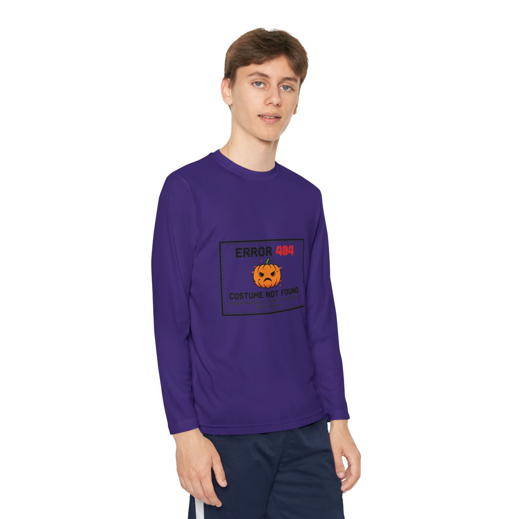 Youth Long Sleeve Halloween Tee, Kids Costume Shirt, Spooky Error 404 Top, Funny Trick-or-Treat Apparel, Halloween Party Outfit