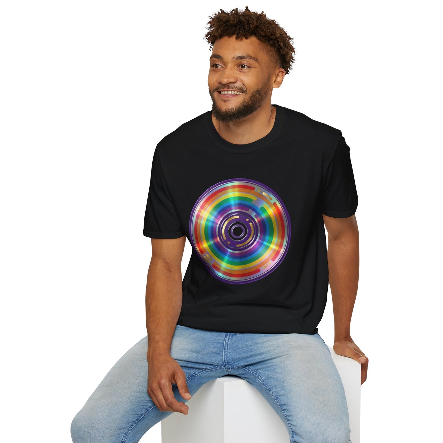 Retro Rainbow CD- Vinyl Record T-Shirt
