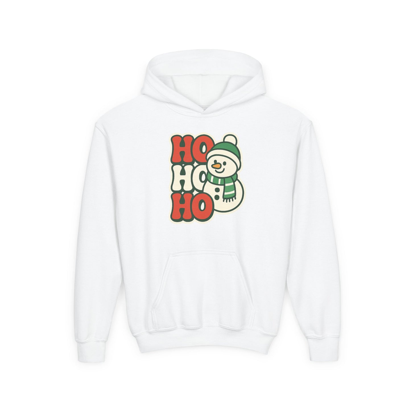 Youth kids Christmas Hoodie - 'HO HO HO' Snowman Holiday Sweatshirt
