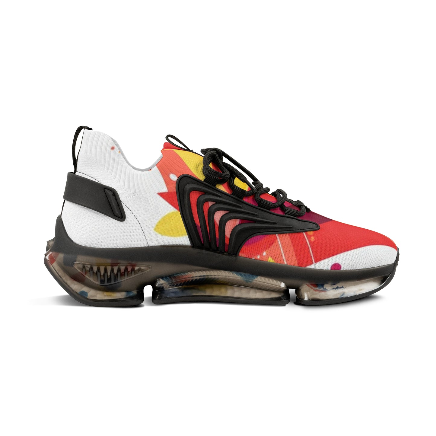 men's Mesh Sneakers — Bold Red Abstract Athletic Shoes for Men (free shipping)