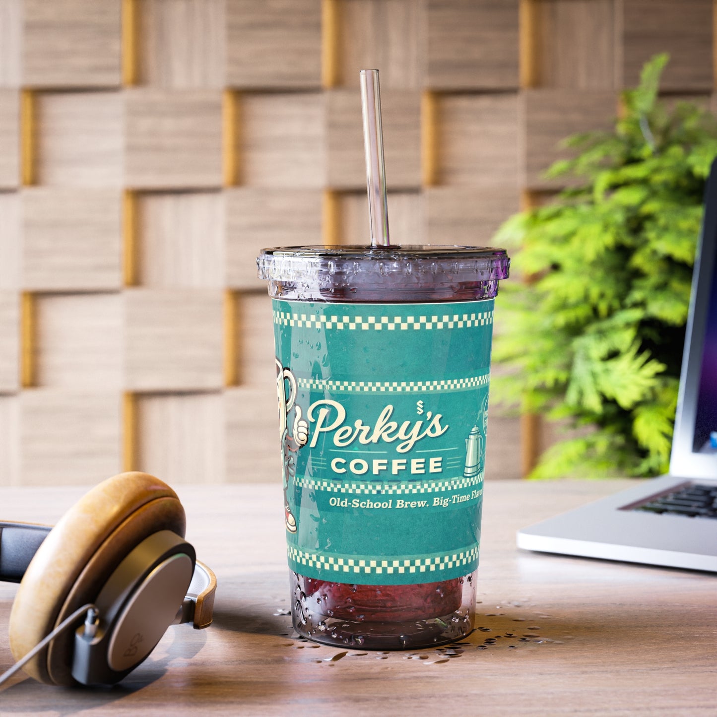 Perky’s Cafe KS -Retro diner charm in a lightweight 16oz double-walled acrylic cup. Cold up to 24 hrs, warm up to 12. BPA-free with lid + reusable straw.(free shipping)