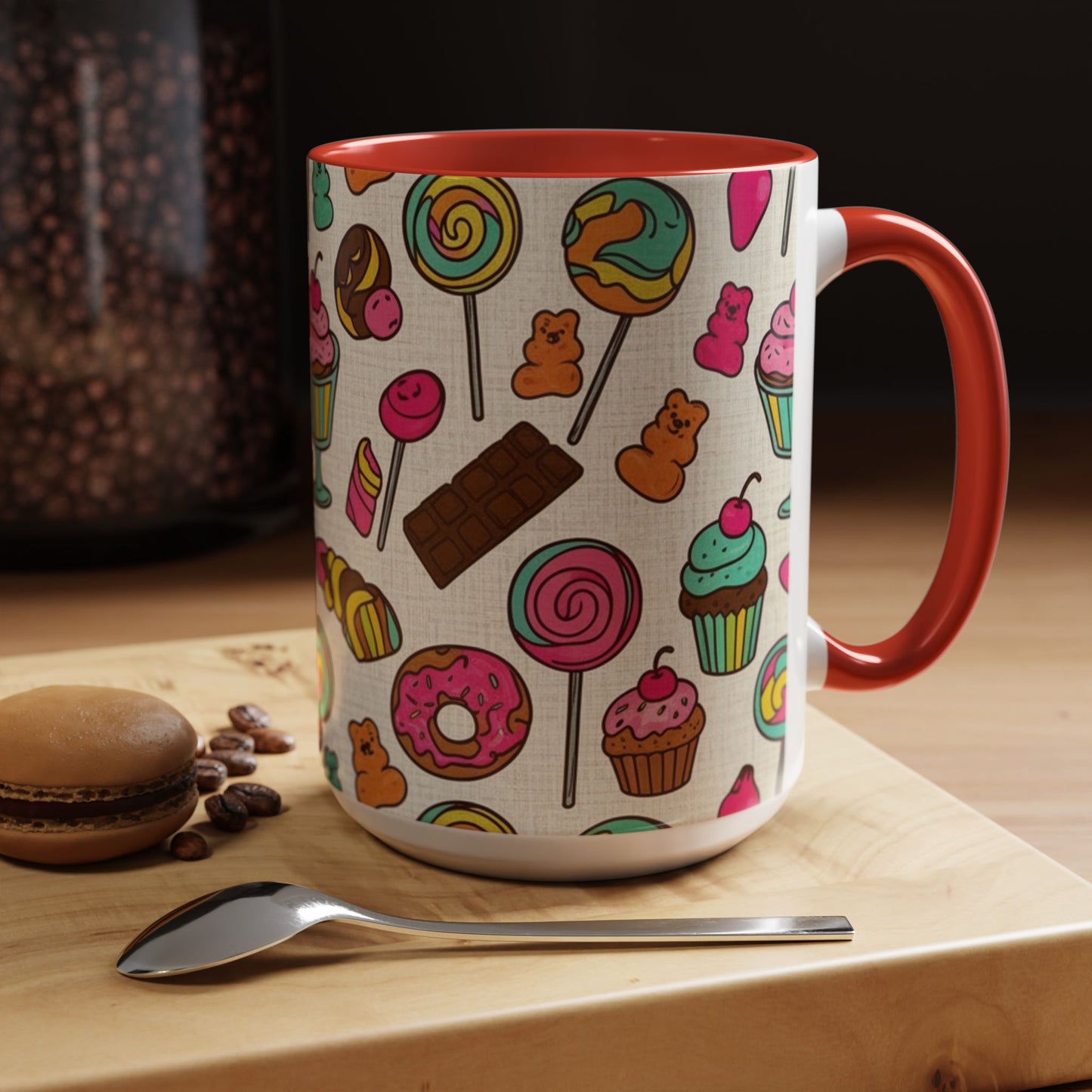 Sweet Treats Coffee Mug — Colorful Candy & Dessert Pattern Accent Mug (11/15oz)
