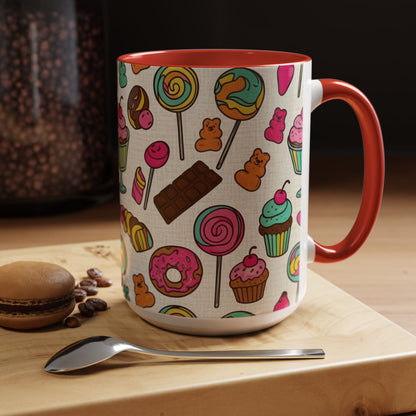 Sweet Treats Coffee Mug — Colorful Candy & Dessert Pattern Accent Mug (11/15oz)