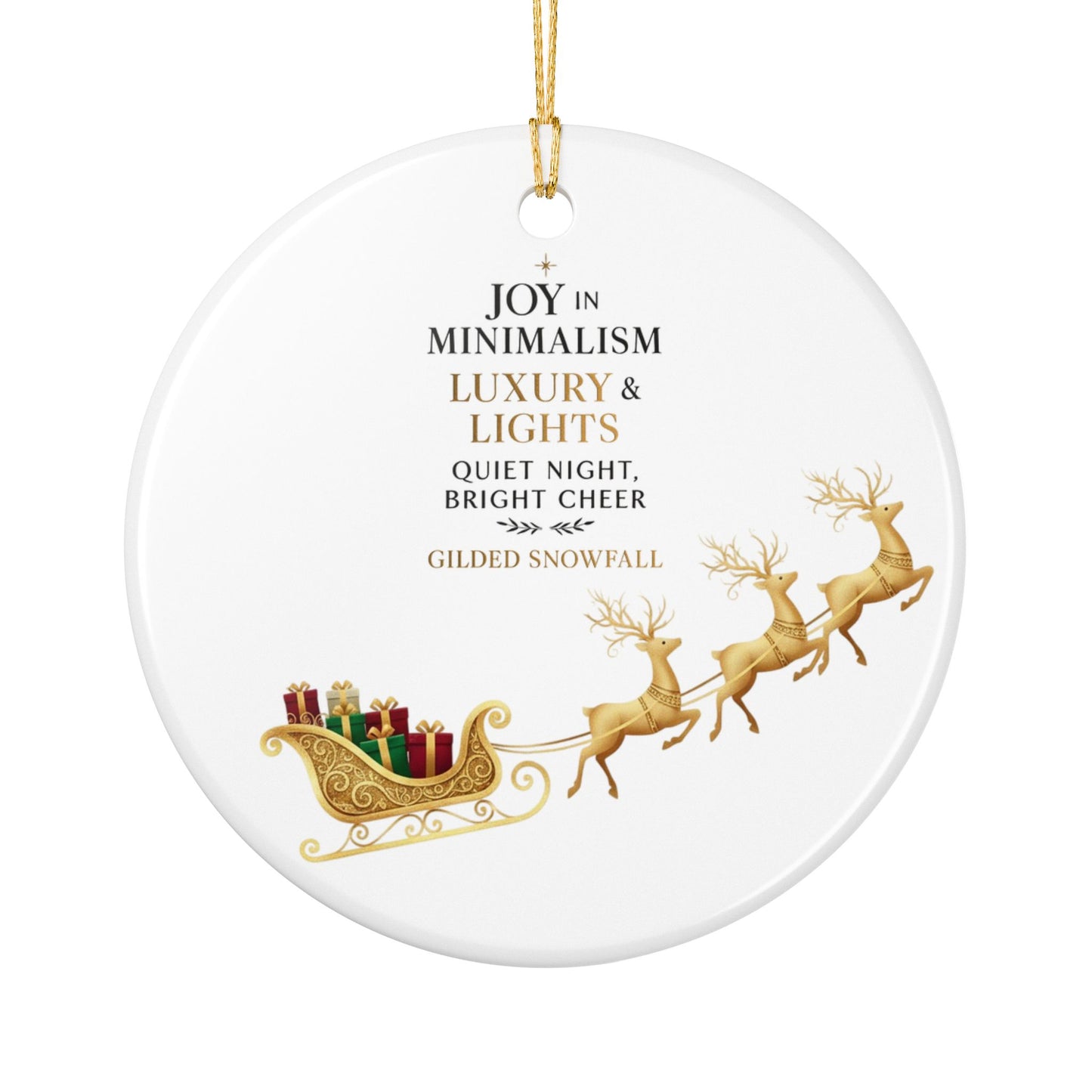 Gilded Sleigh Ceramic Ornament — "Joy in Minimalism: Luxury & Lights" Christmas Decoration