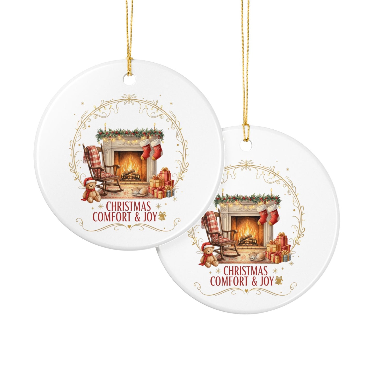 Ceramic Ornament — "Christmas Comfort & Joy" Fireplace Holiday Decoration