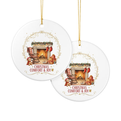 Ceramic Ornament — "Christmas Comfort & Joy" Fireplace Holiday Decoration