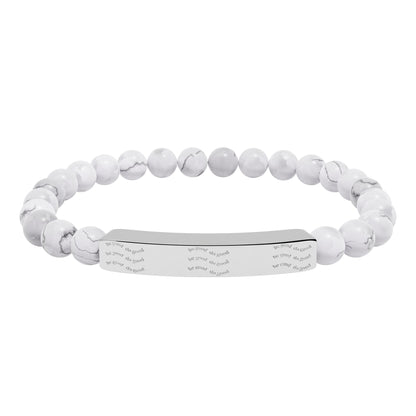 Engravable Natural Stone Stretch Bracelet — Beaded Bar Bracelet with Custom Engraving (Howlite & Pastel Amazonite)