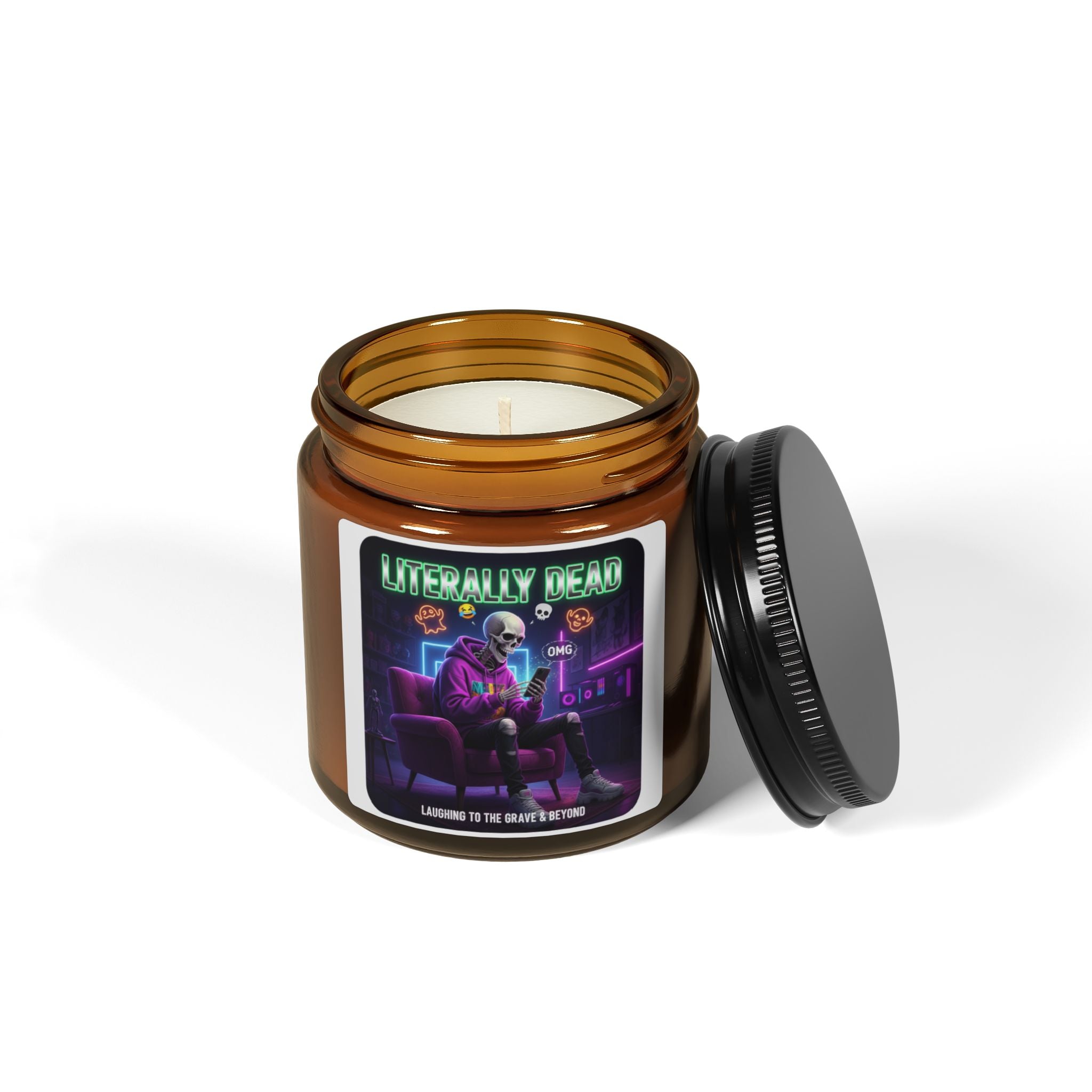 Scented Soy Candle - Spooky Vibes for Relaxation, Ideal for Halloween, Home Décor, Gifts, Eco-Friendly, Amber Jar