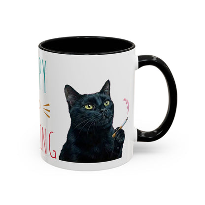 Happy and Dazzling smoking cat Cat Accent Coffee Mug — Cute Black Cat Coffee Cup (11/15oz) (free shipping)