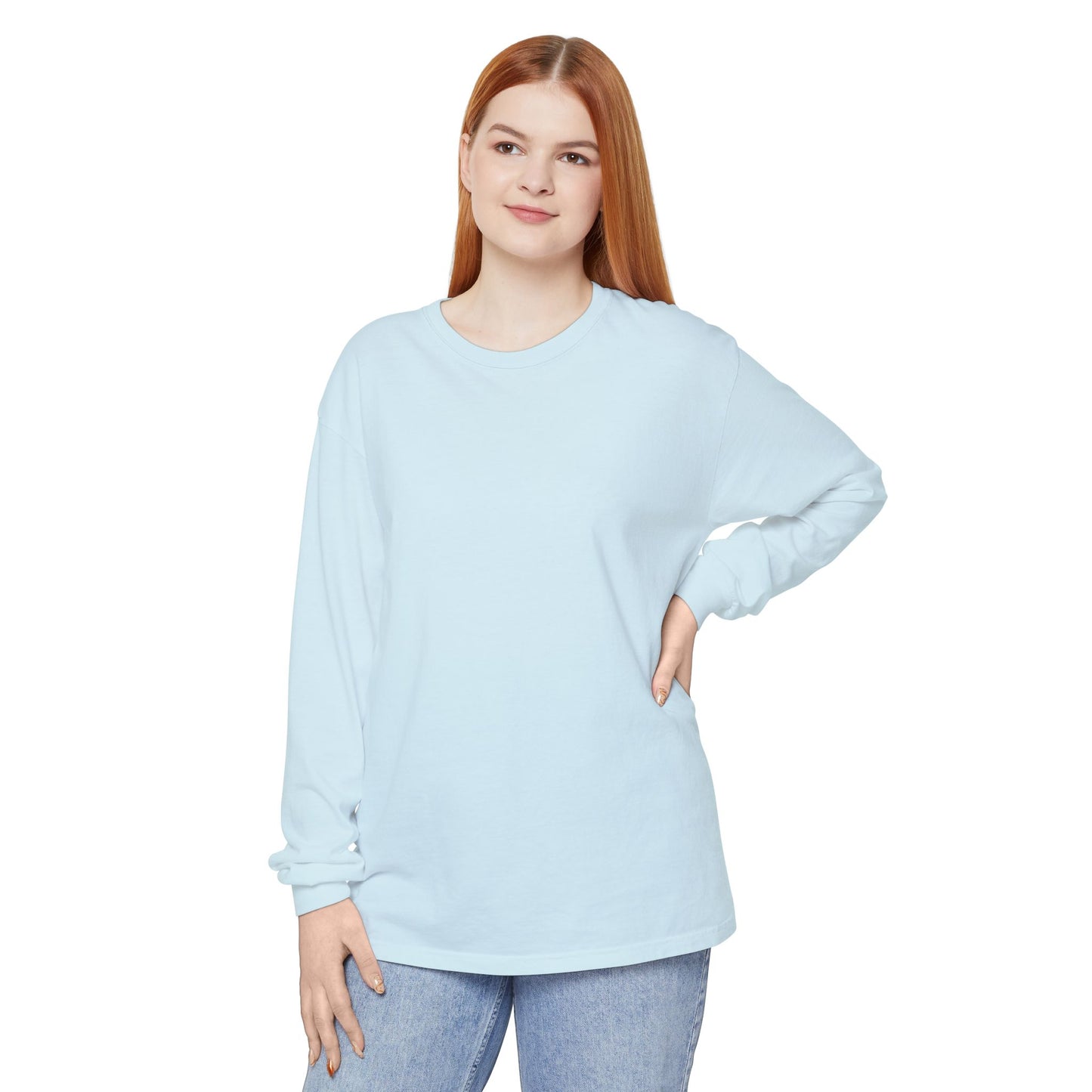 Women’s Chambray, Light blue Garment-Dyed Long Sleeve Tee - Casual Comfort for All Seasons