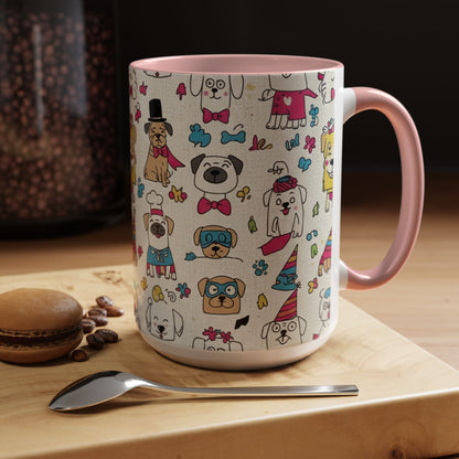 Cute Party Dogs Accent Coffee Mug (11/15oz) — Colorful Puppy Pattern Gift Mug