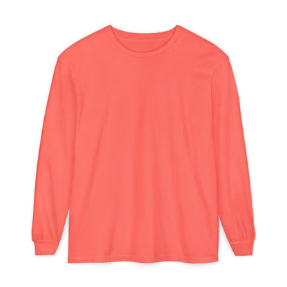 Women’s bright salmon color Garment-Dyed Long Sleeve T-Shirt - Soft Coral Casual Wear