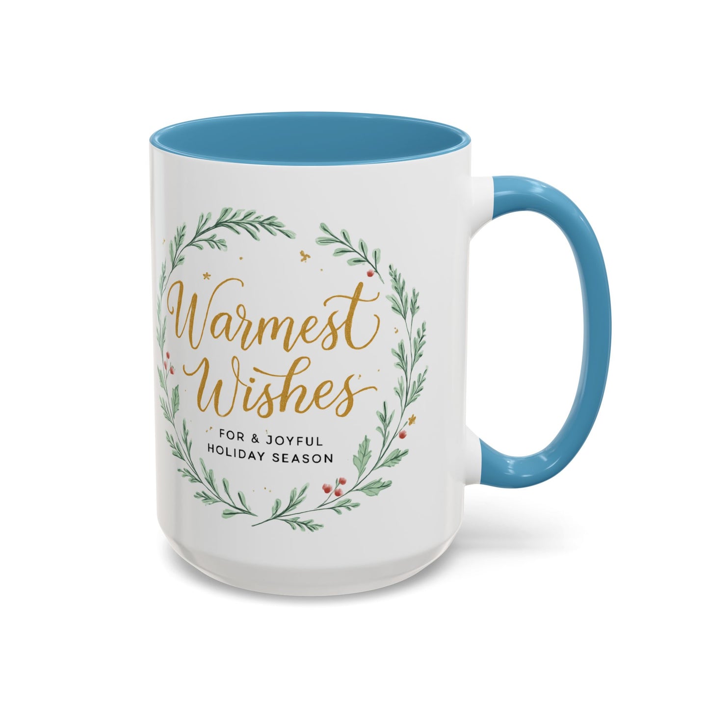 Warmest Wishes Holiday Coffee Mug — Festive Wreath Accent Mug (11/15oz)