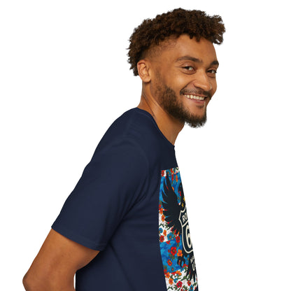 Route 66 Made in USA T-Shirt — Vintage Eagle Floral Roadtrip Tee- camo flower combo T-shirt