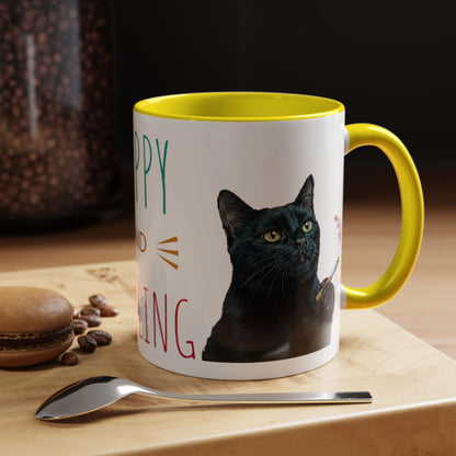 Happy and Dazzling smoking cat Cat Accent Coffee Mug — Cute Black Cat Coffee Cup (11/15oz) (free shipping)