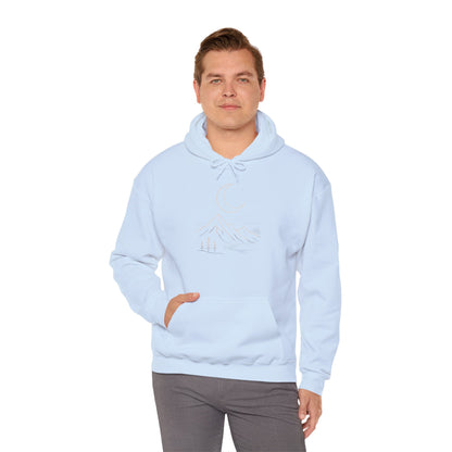 Mountain Moonline Hoodie — base camp vital gear- Minimal Crescent & Peaks Graphic Sweatshirt