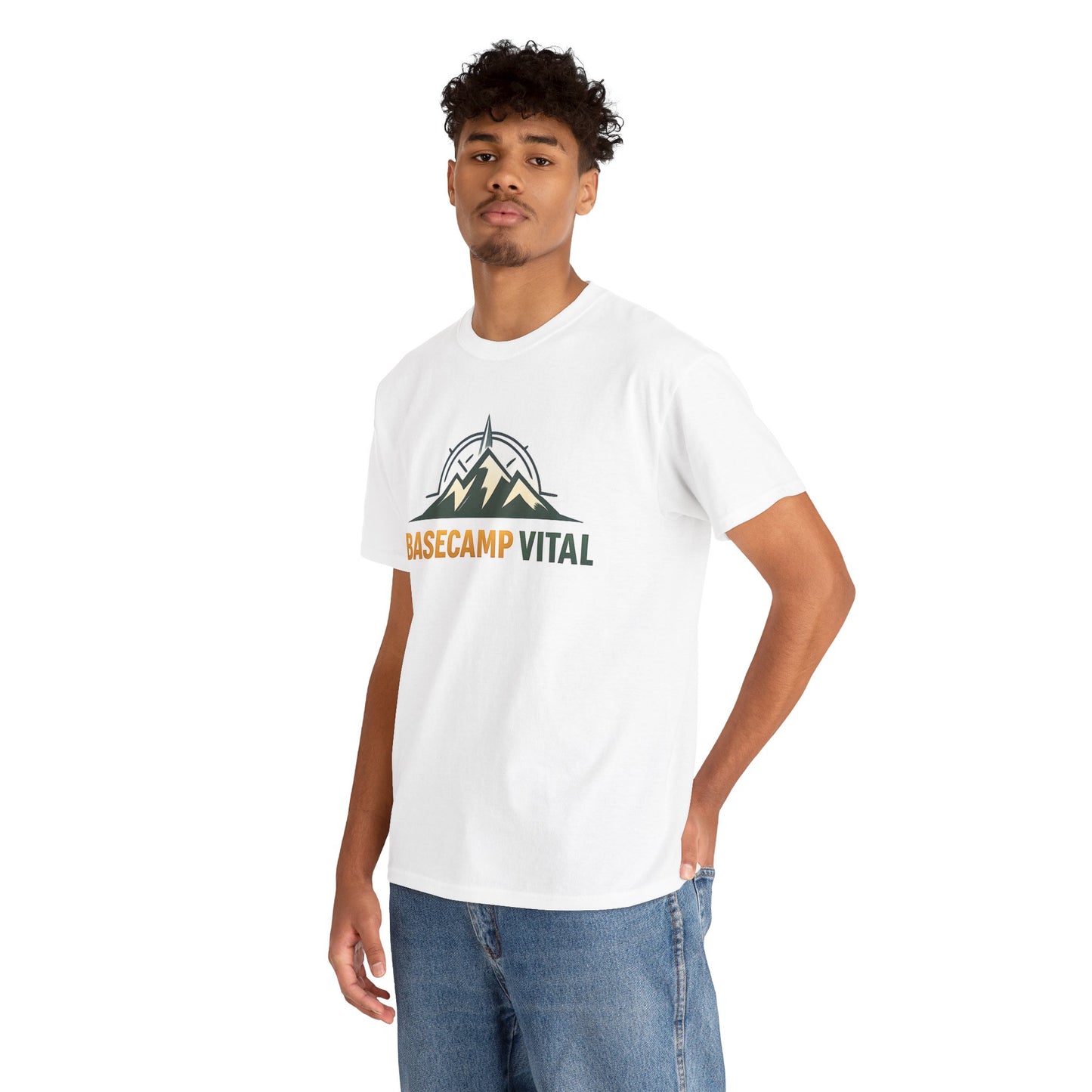 Base Camp Vital Mountain Compass Crewneck T-Shirt | Outdoor Hiking Graphic Tee | Midweight Cotton Trail Shirt (free shipping)