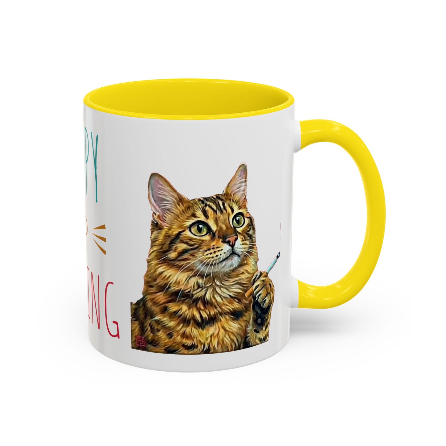 Happy and Dazzling smoking Cat Coffee Mug- cat smoking cigarette- funny (free shipping)