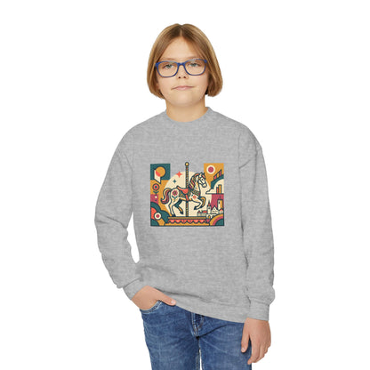 Youth Crewneck Sweatshirt — Retro Carousel Horse Graphic