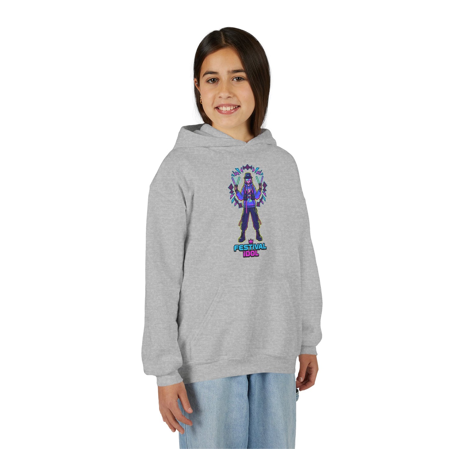 Youth Hoodie — Neon k-Pops Gamer Girl Graphic “Pixel Pal” Streetwear