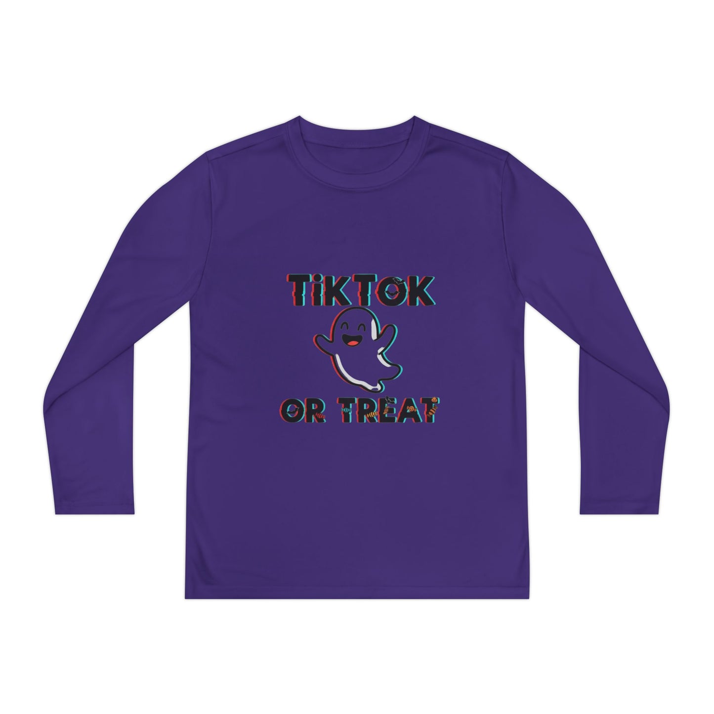 TikTok Halloween Long Sleeve Tee, Youth Costume Shirt, Spooky Apparel, Trick or Treat Top, Youth Ghost Halloween Shirt
