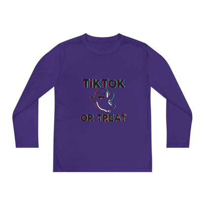 TikTok Halloween Long Sleeve Tee, Youth Costume Shirt, Spooky Apparel, Trick or Treat Top, Youth Ghost Halloween Shirt