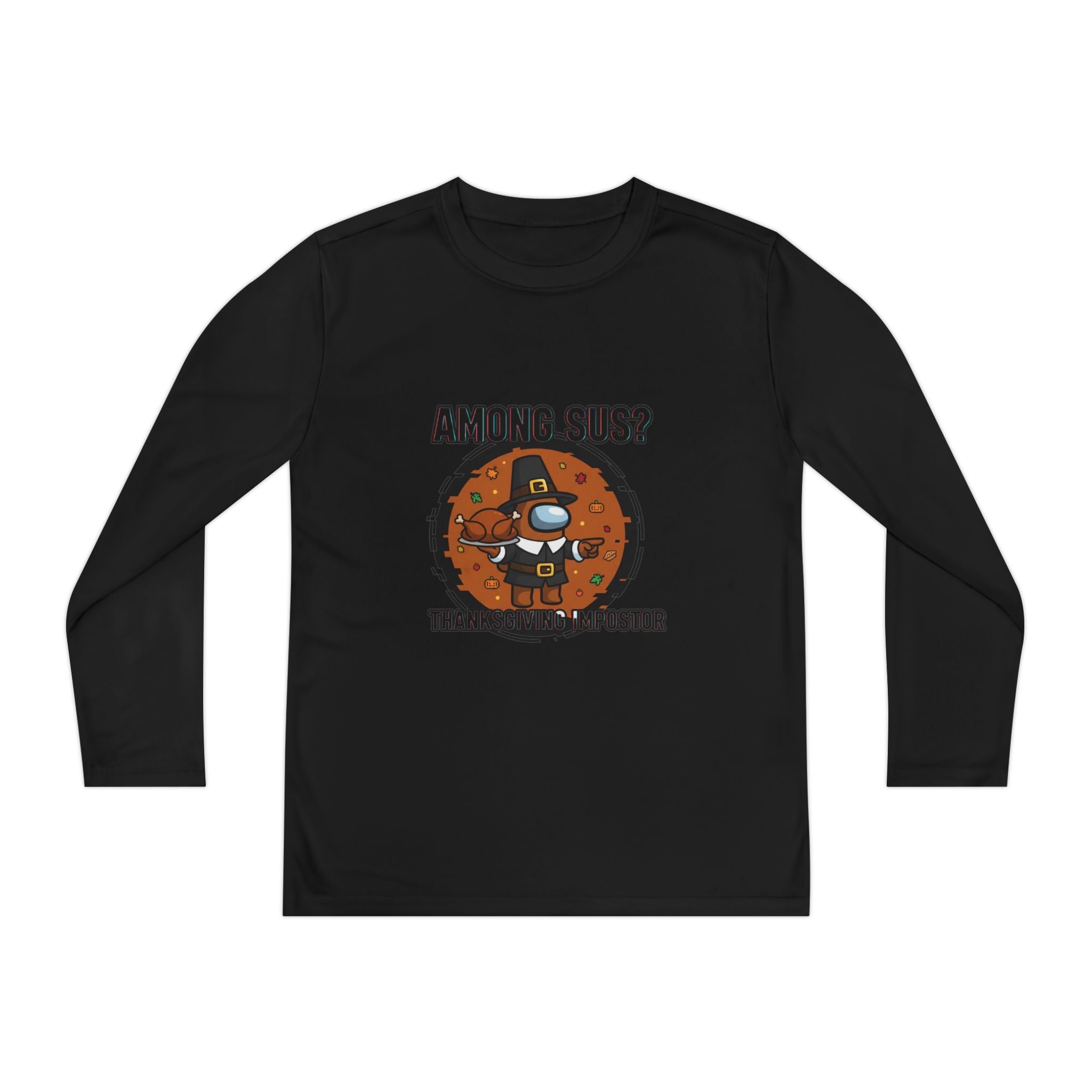 Among Sus? Thanksgiving Impostor Youth Tee, Fun Youth T-Shirt, Gamer Apparel for Kids, Long Sleeve Graphic Tee, Funny Thanksgiving Gift