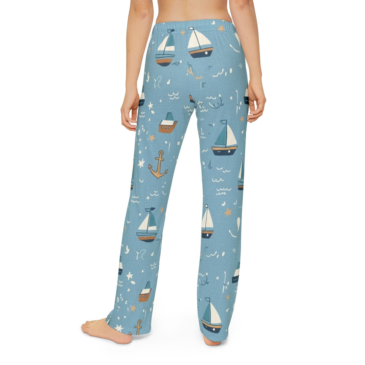 Kids Nautical Lounge Pants — Blue Sailboat Print Pajama Bottoms