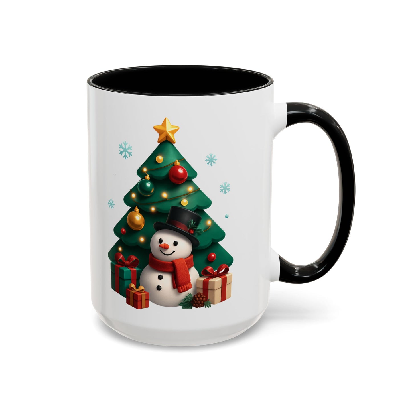 Christmas Tree & Snowman Accent Coffee Mug — Festive Holiday 11/15oz Ceramic