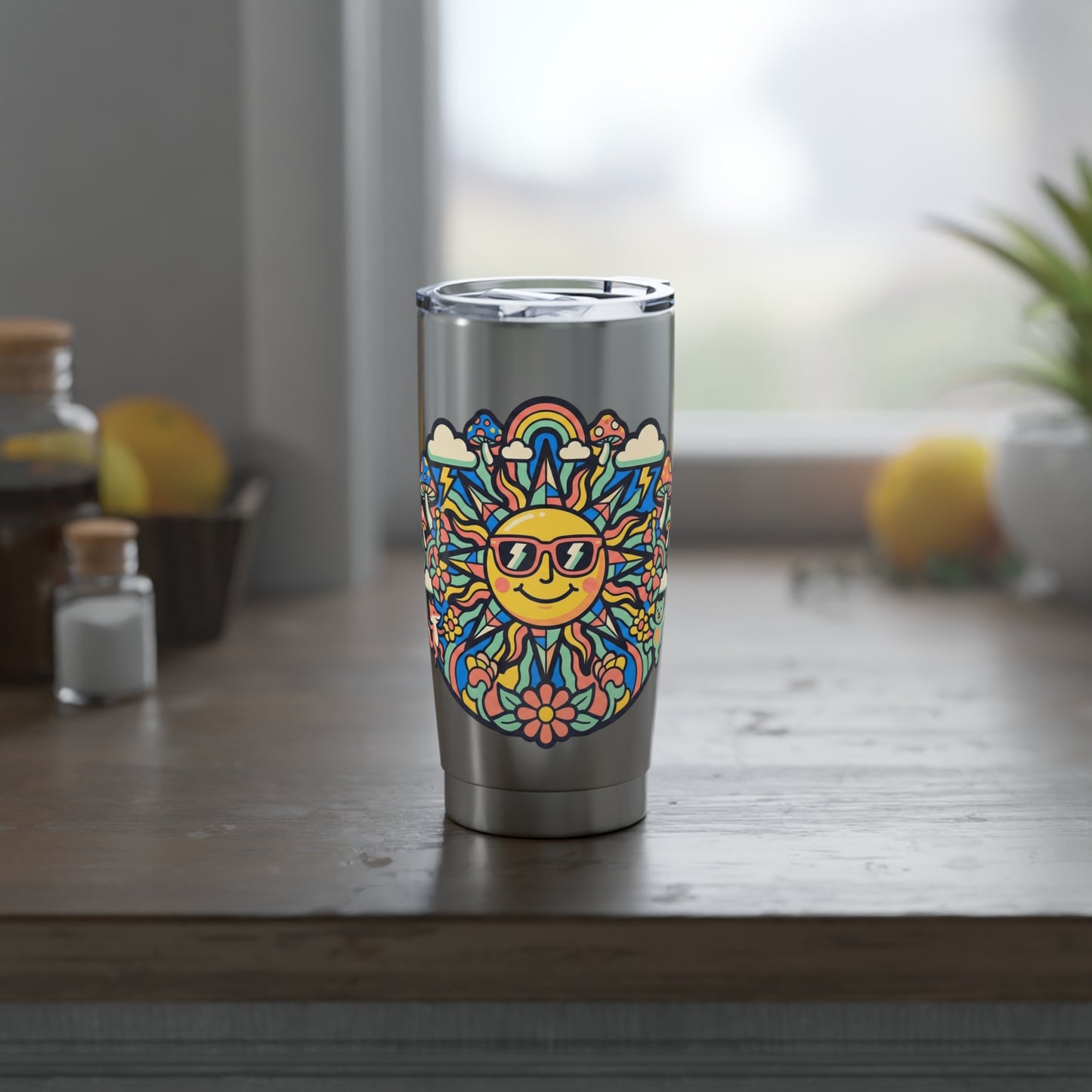 20oz Tumbler — Retro Sun with Sunglasses Travel Mug