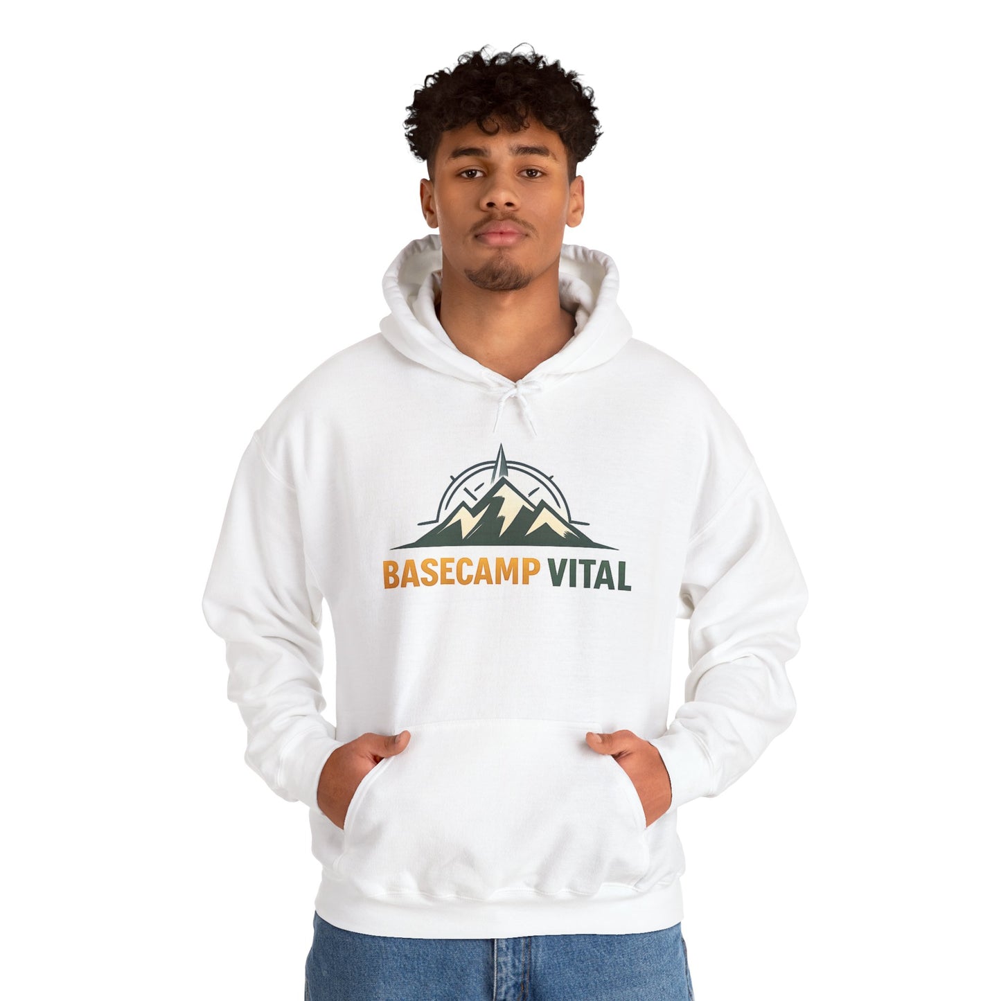 Base Camp Vital Outdoor Fleece Hoodie | Mountain Compass Graphic Pullover | 50/50 Midweight Trail Hoodie  Vital Hoodie  (free shipping)