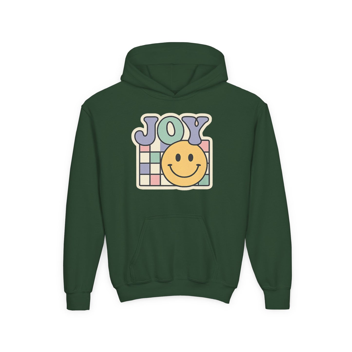 Girls Youth Hoodie – Retro 'JOY' Smiley Graphic Kids Sweatshirt