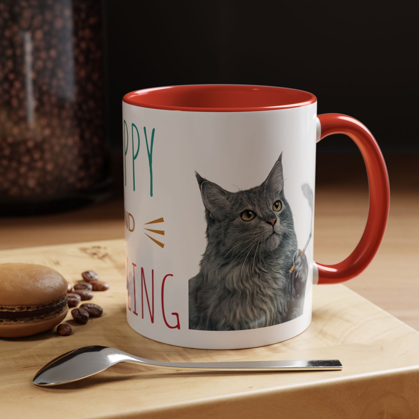 Happy and Dazzling smoking Cat Coffee Mug — Cute Cat smoking a cigarette Illustration Accent Mug (11/15 oz) (free shipping)