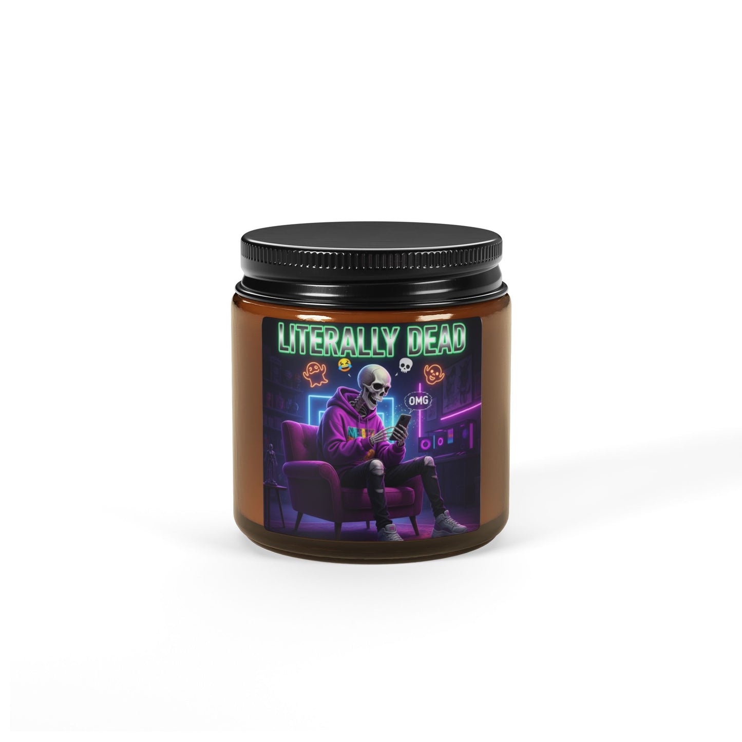 Scented Soy Candle - Spooky Vibes for Relaxation, Ideal for Halloween, Home Décor, Gifts, Eco-Friendly, Amber Jar