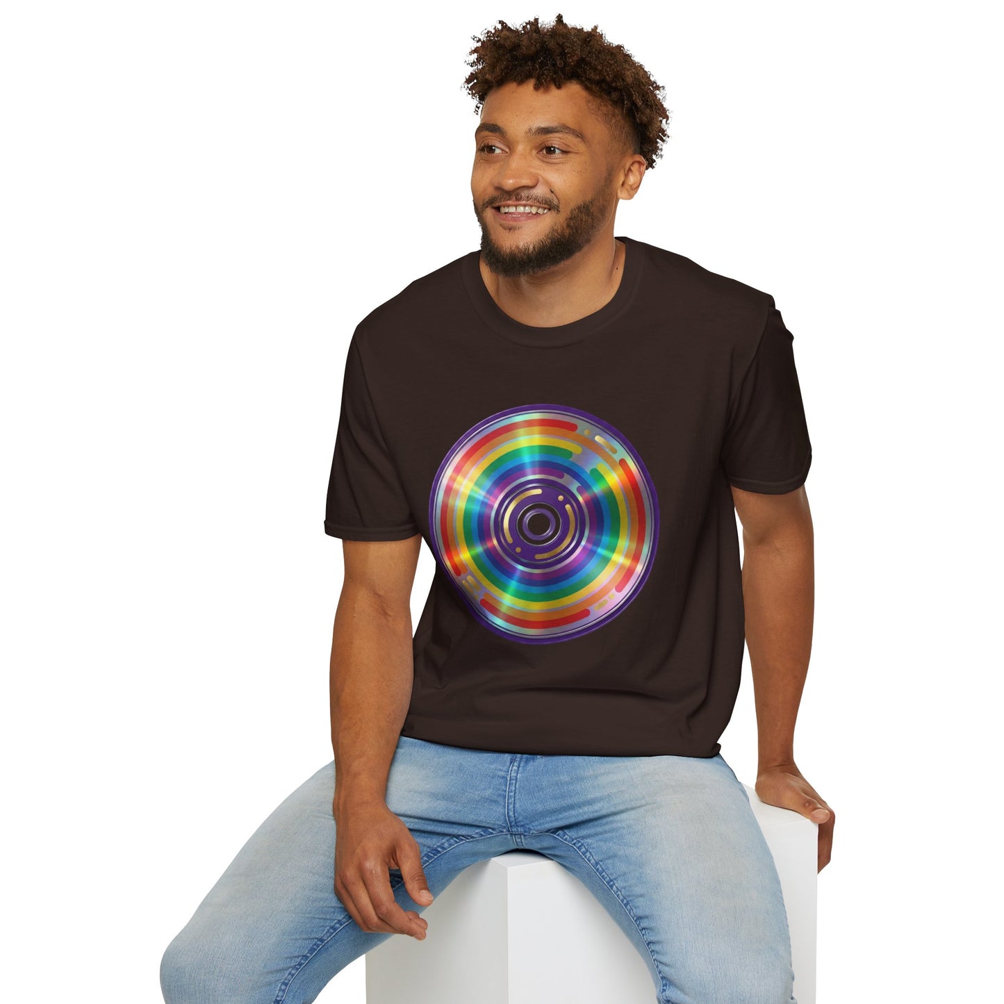 Retro Rainbow CD- Vinyl Record T-Shirt