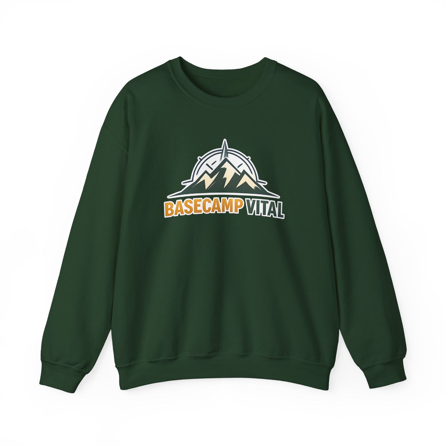 Base Camp Vital Mountain Embroidered Crewneck Sweatshirt | Cozy Hiking & Camping Pullover | 50/50 Midweight  Vital Mountain Crewneck Sweatshirt — Outdoor Adventure Logo Pullover (free shipping)