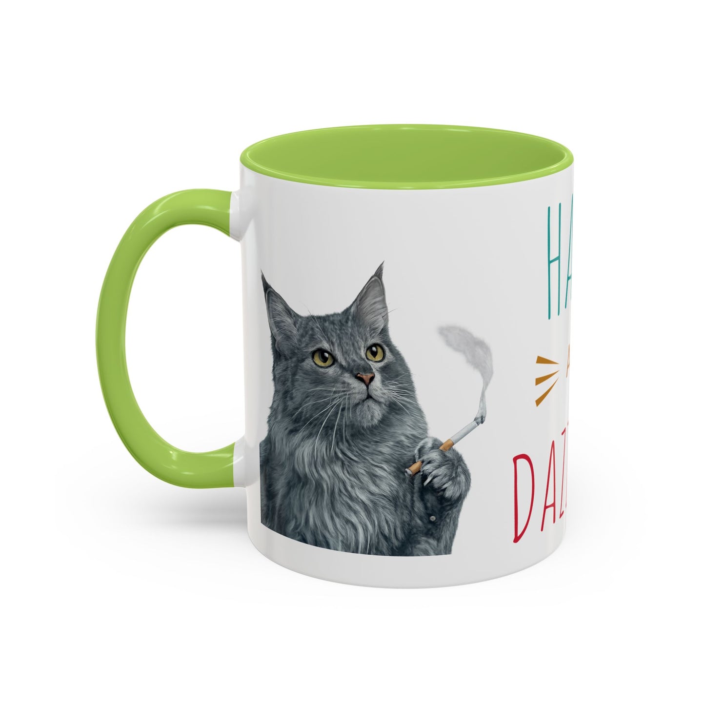 Happy and Dazzling smoking Cat Coffee Mug — Cute Cat smoking a cigarette Illustration Accent Mug (11/15 oz) (free shipping)