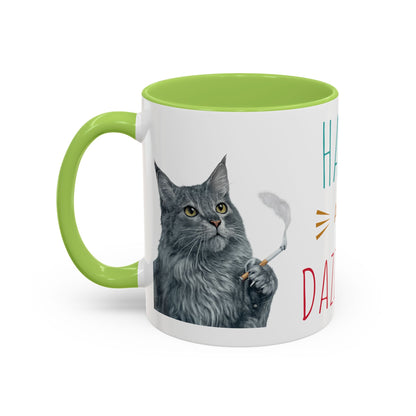 Happy and Dazzling smoking Cat Coffee Mug — Cute Cat smoking a cigarette Illustration Accent Mug (11/15 oz) (free shipping)