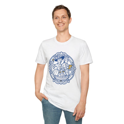 Rococo Smartphone Toile - Captain & First Mate Nautical Crew T-Shirt — Vintage Ship Wheel Illustration