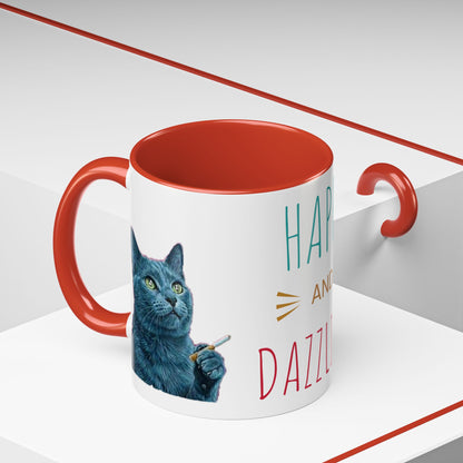 Happy and dazzling smoking cat Coffee Mug — "Happy and Dazzling" Cat Accent Mug (11/15oz) (free shipping)
