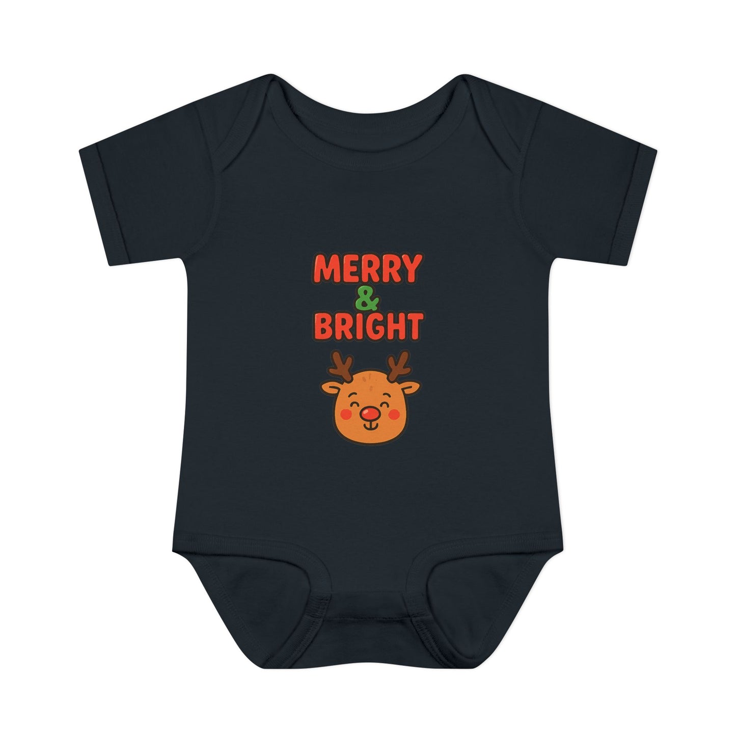 Merry & Bright Baby Bodysuit - Cute Reindeer Christmas Infant Onesie