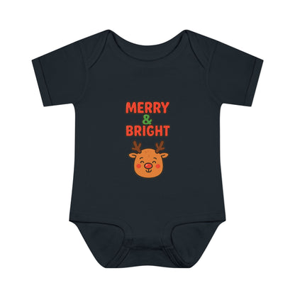 Merry & Bright Baby Bodysuit - Cute Reindeer Christmas Infant Onesie