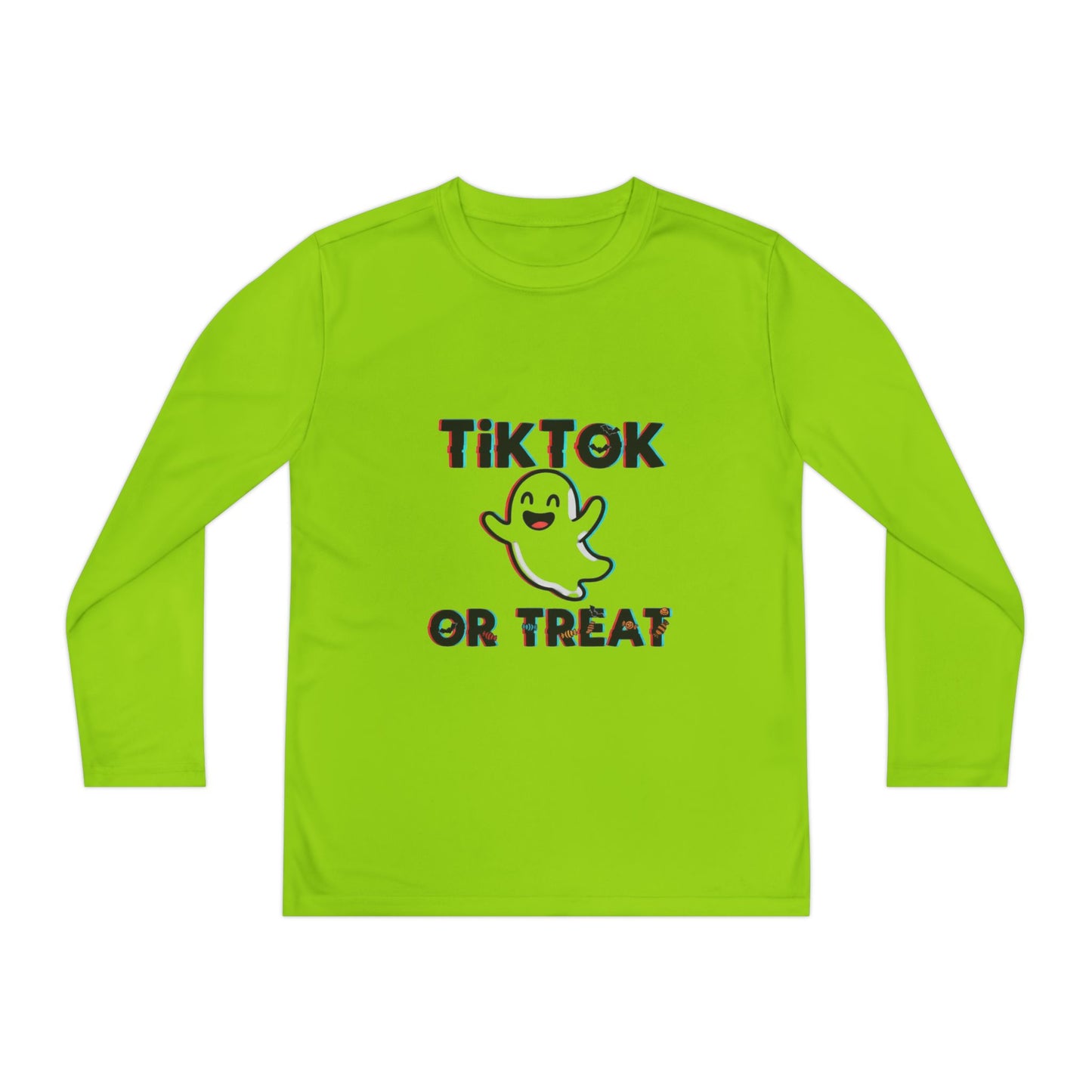 TikTok Halloween Long Sleeve Tee, Youth Costume Shirt, Spooky Apparel, Trick or Treat Top, Youth Ghost Halloween Shirt