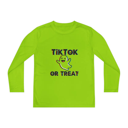 TikTok Halloween Long Sleeve Tee, Youth Costume Shirt, Spooky Apparel, Trick or Treat Top, Youth Ghost Halloween Shirt