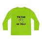 TikTok Halloween Long Sleeve Tee, Youth Costume Shirt, Spooky Apparel, Trick or Treat Top, Youth Ghost Halloween Shirt