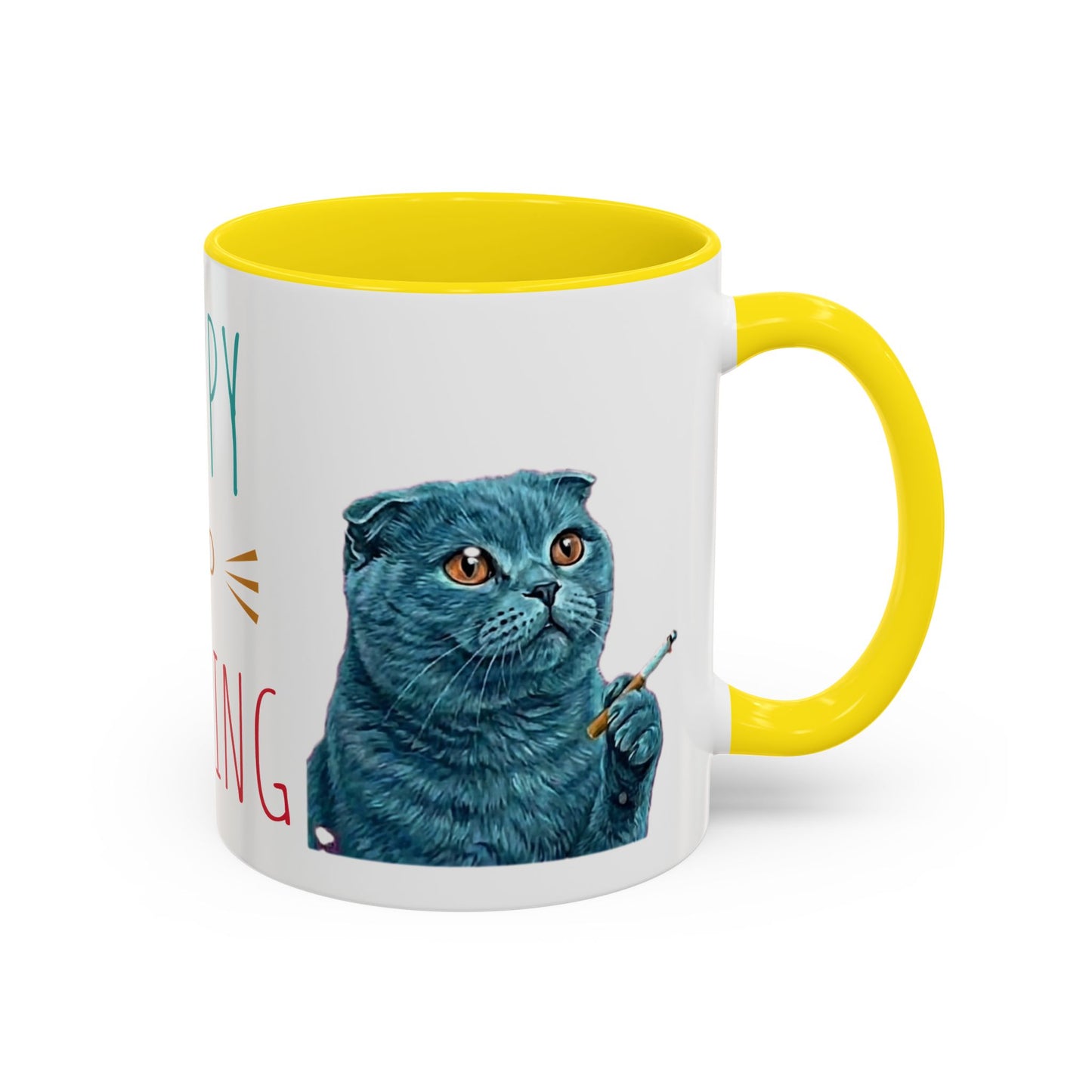Happy and Dazzling Accent Coffee Mug — Cute Cat Art, Motivational Tea & Coffee Cup (free shipping)
