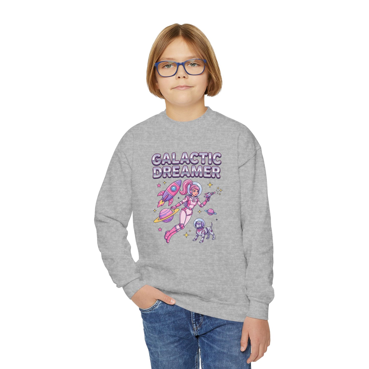 Youth Sweatshirt — "Galactic Dreamer" Astronaut Mermaid Crewneck